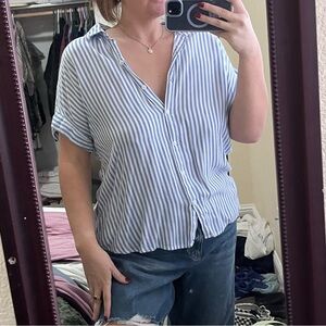 beachlunchlounge Blue and White Striped Button Down Shirt
